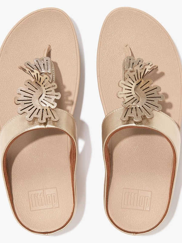 Fino Scallop Twist Platino Leather Toe Post Sandals