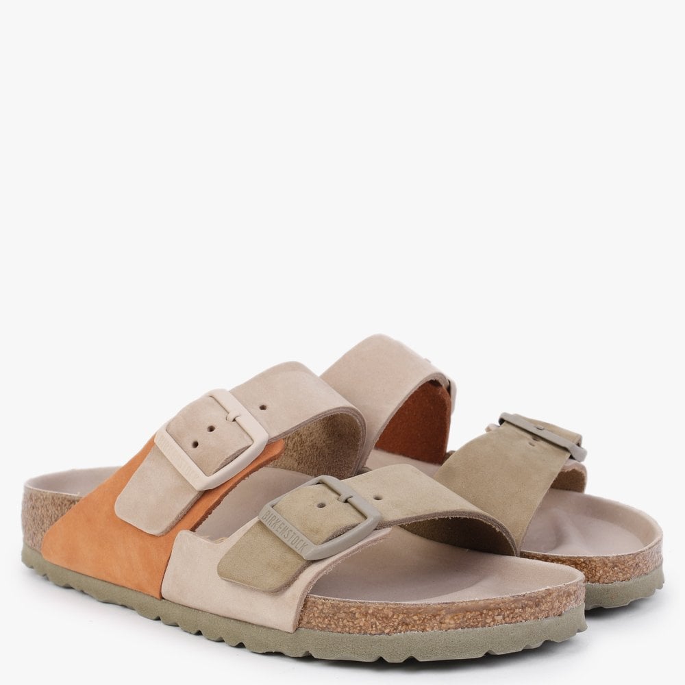 Arizona Split Sandcastle Faded Khaki Leather Two Bar Mules