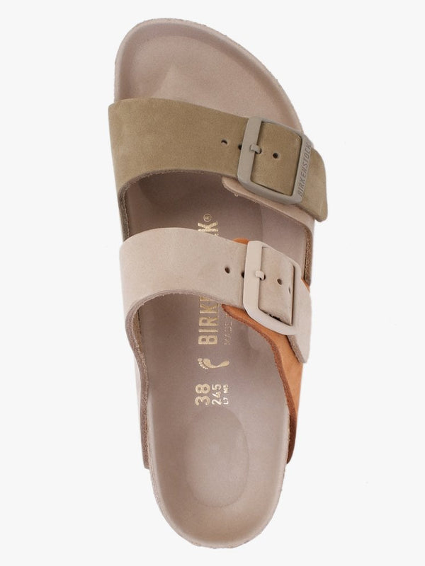 Arizona Split Sandcastle Faded Khaki Leather Two Bar Mules