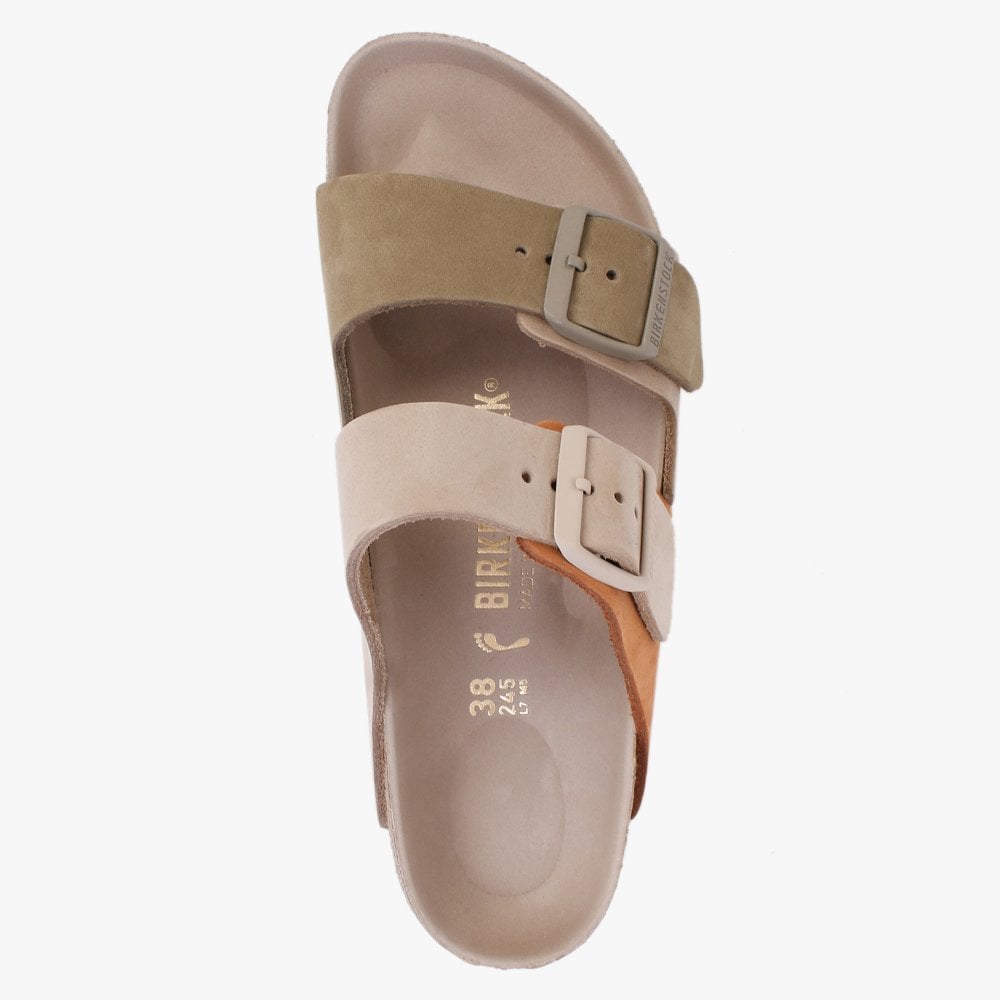 Arizona Split Sandcastle Faded Khaki Leather Two Bar Mules