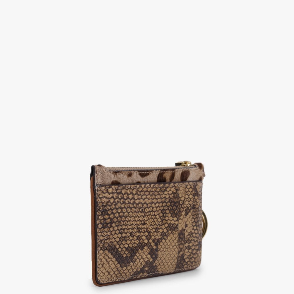 Zip Leopard Calf Hair & Reptile Leather Card Case