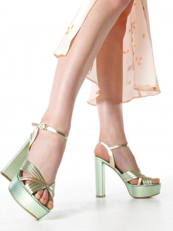 Avery Green & Gold Leather Platform Heeled Sandals