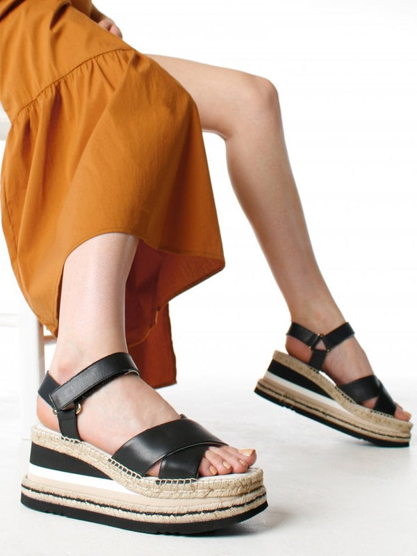 Klunk Black Leather Chunky Sandals