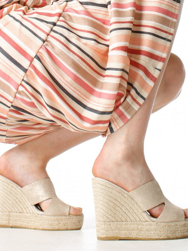 Kophia Beige Metallic Suede Wedge Mules