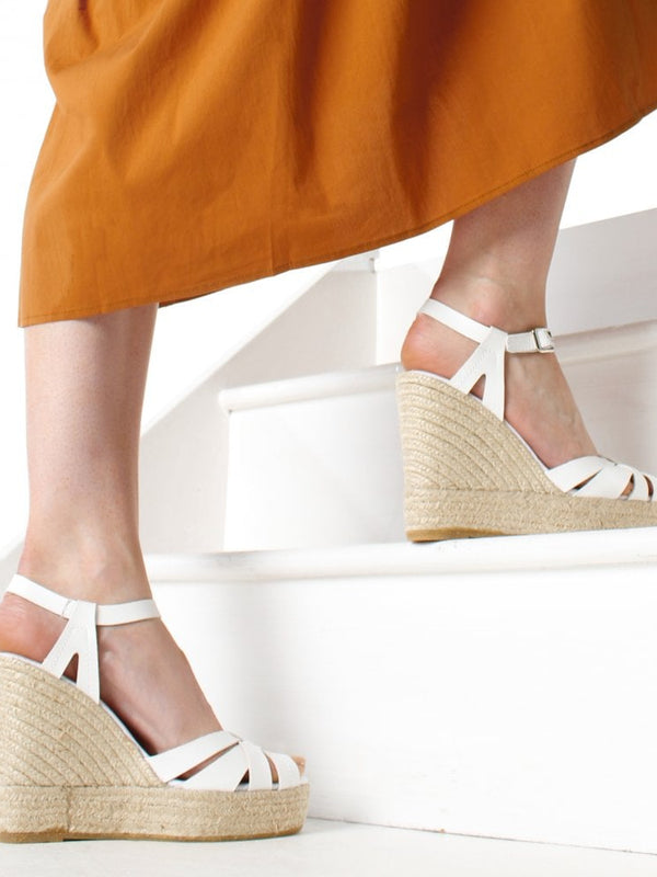 Kophy White Leather Wedge Sandals