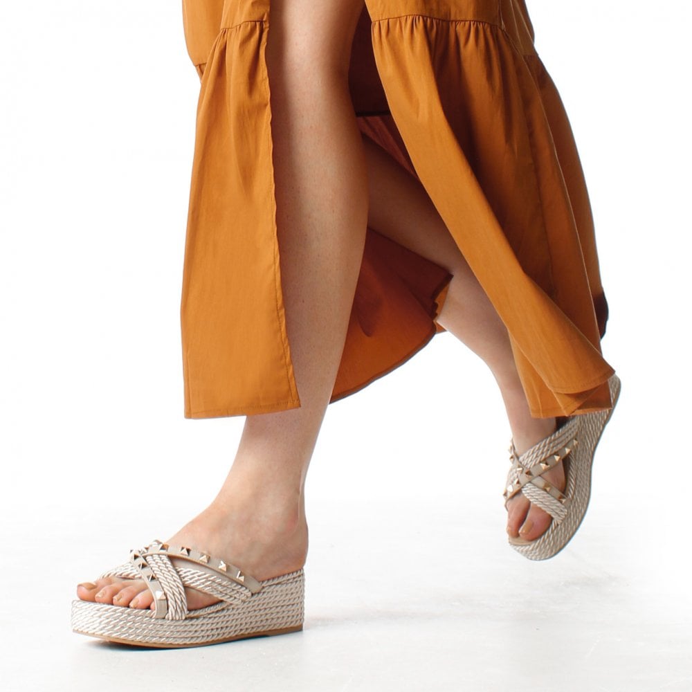 Pope Beige Rope Slab Wedge Mules