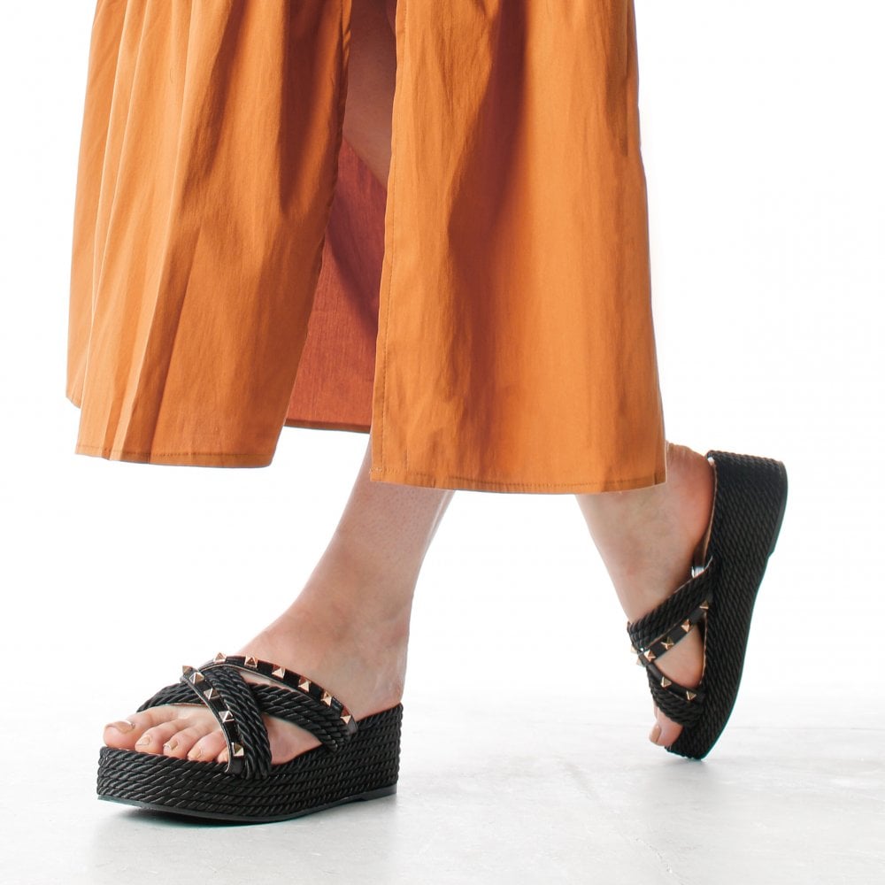 Pope Black Rope Slab Wedge Mules