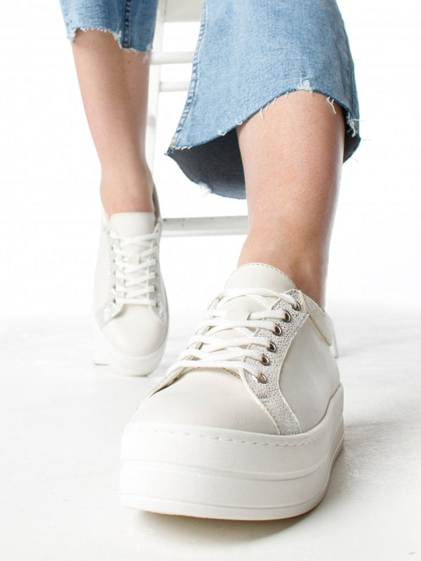 Suri II Cream Leather Metallic Trim Flatform Trainers