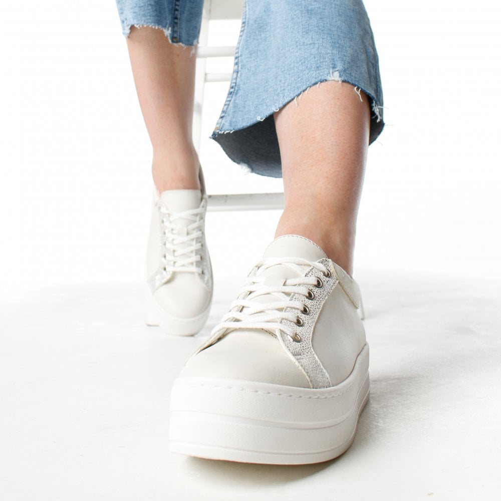 Suri II Cream Leather Metallic Trim Flatform Trainers