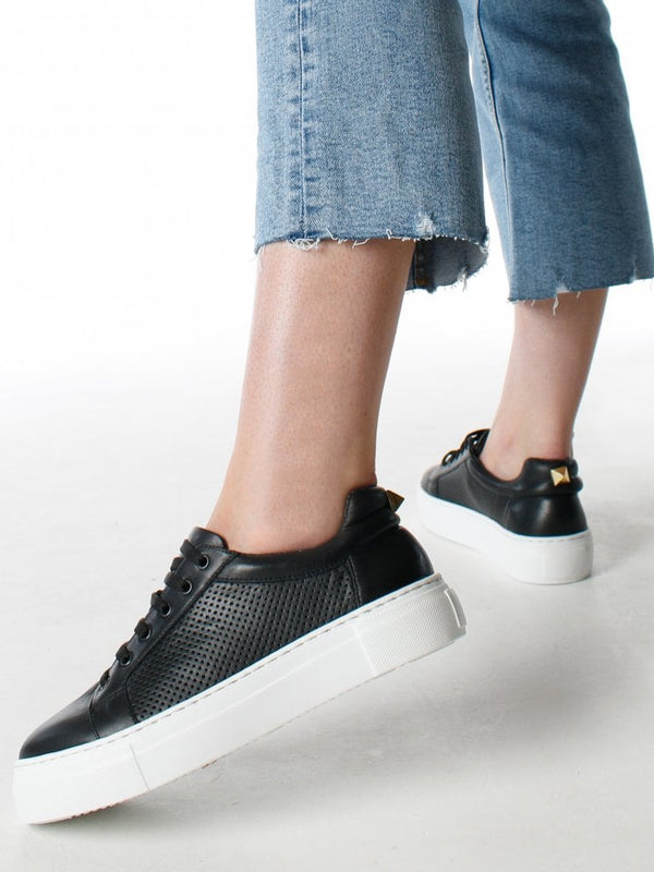 Puddy Black Leather Studded Trainers