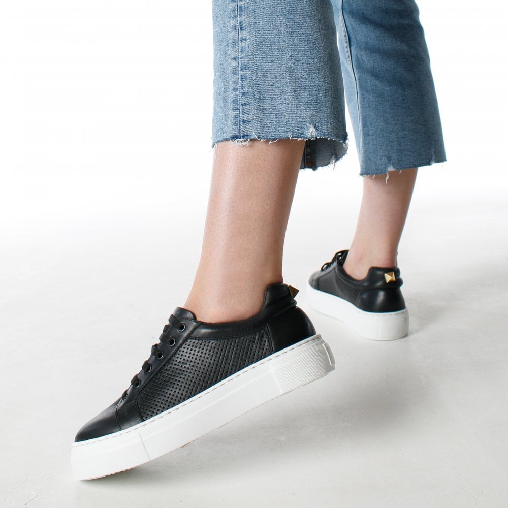 Puddy Black Leather Studded Trainers