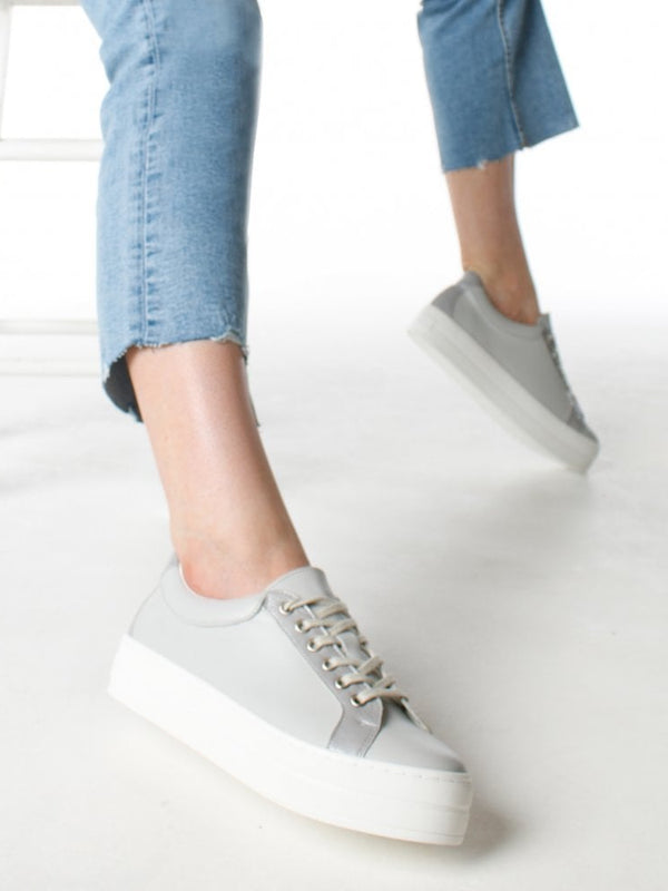 Suri II Grey Leather Patent Trim Flatform Trainers