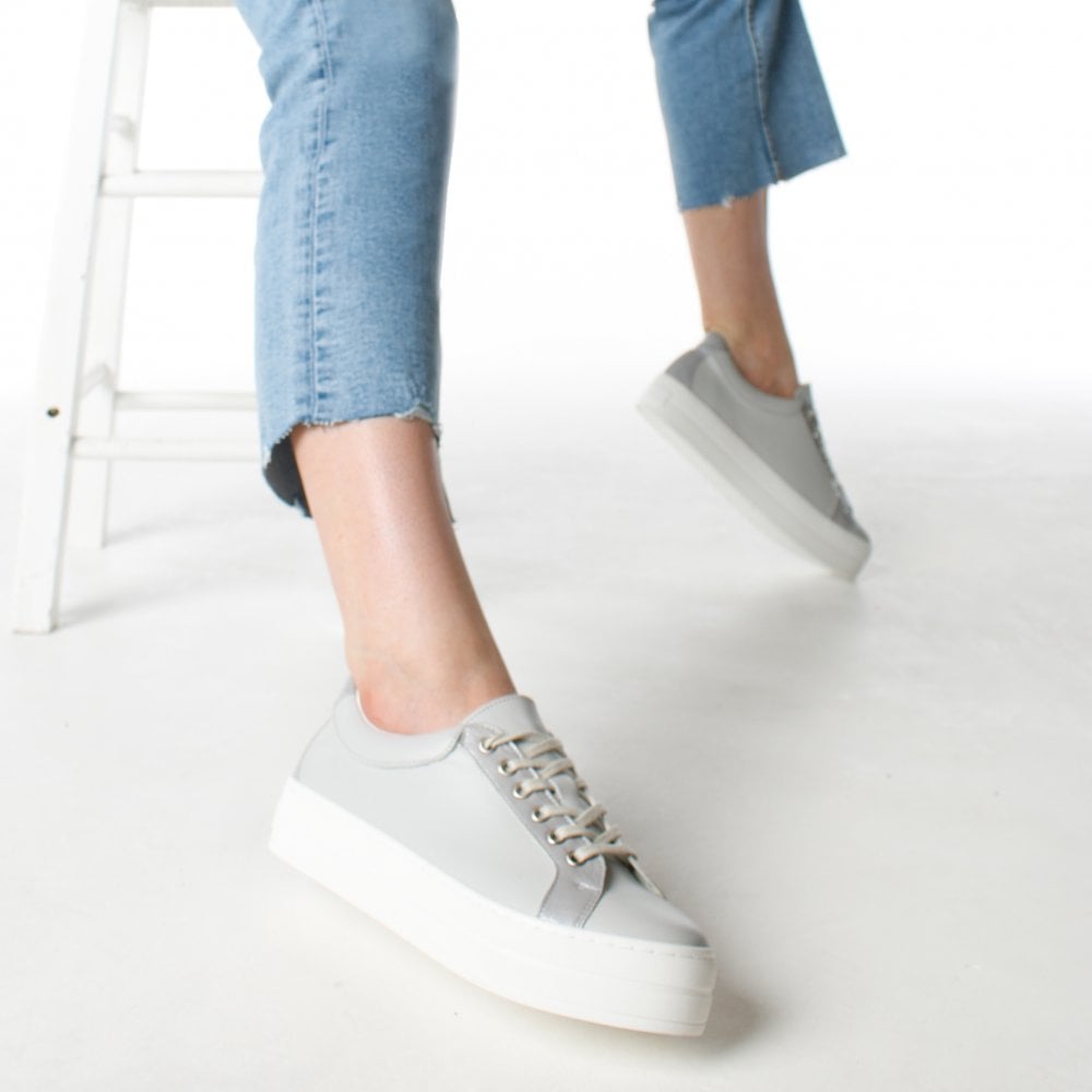 Suri II Grey Leather Patent Trim Flatform Trainers