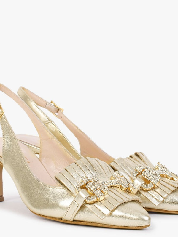 Alunar Gold Leather Sling Back Heels