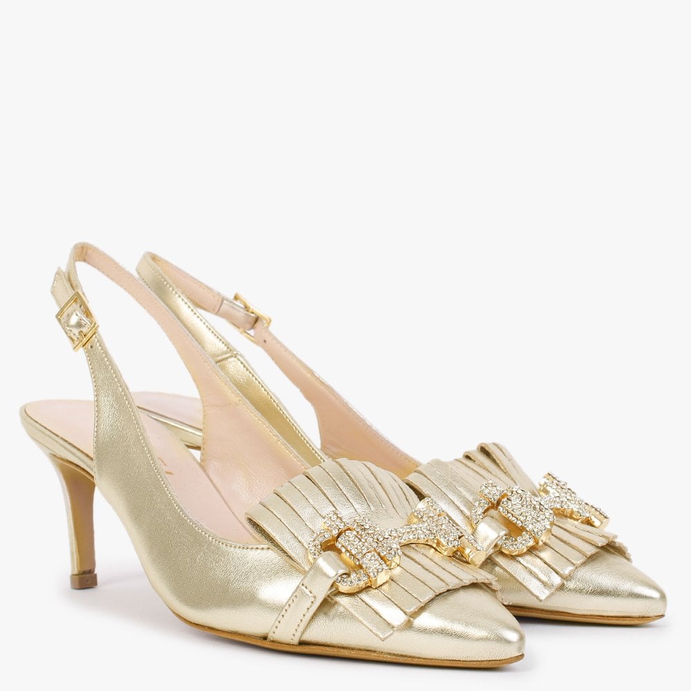 Alunar Gold Leather Sling Back Heels