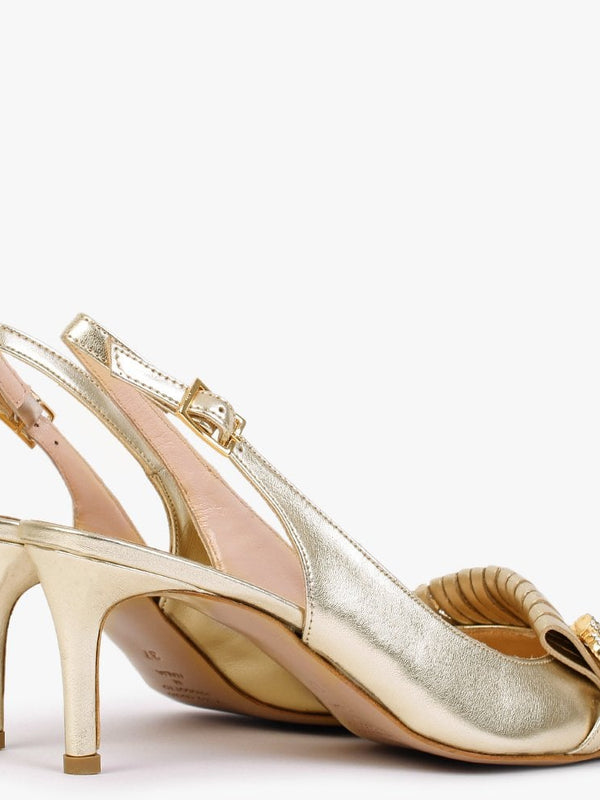 Alunar Gold Leather Sling Back Heels
