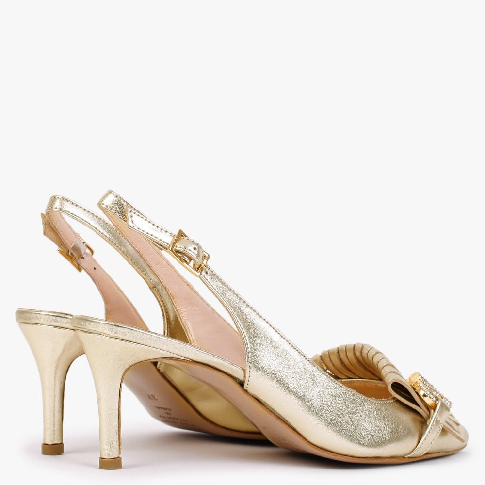 Alunar Gold Leather Sling Back Heels