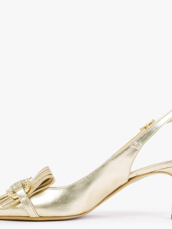 Alunar Gold Leather Sling Back Heels