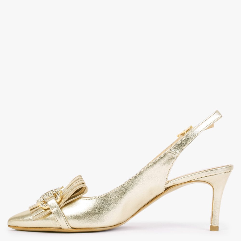 Alunar Gold Leather Sling Back Heels