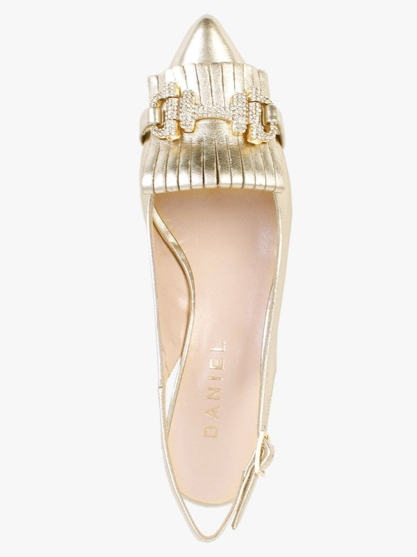 Alunar Gold Leather Sling Back Heels