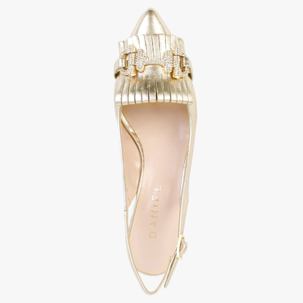 Alunar Gold Leather Sling Back Heels