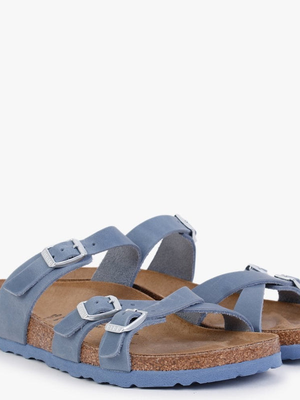 Franca Dusty Blue Waxy Leather Cross Strap Mules