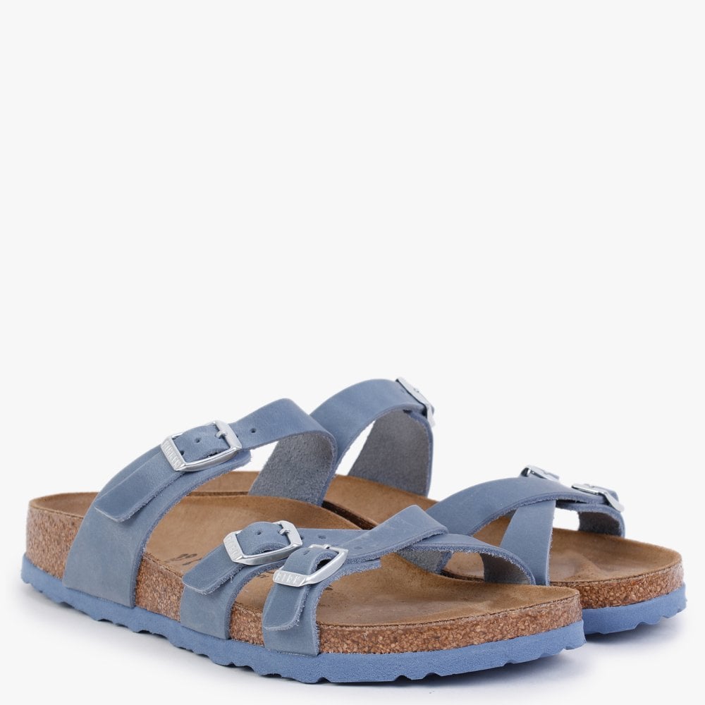 Franca Dusty Blue Waxy Leather Cross Strap Mules
