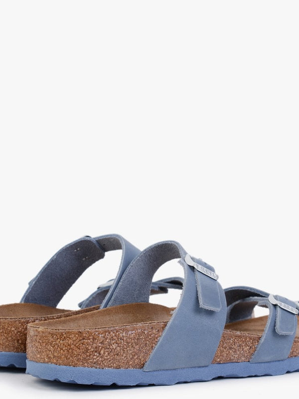 Franca Dusty Blue Waxy Leather Cross Strap Mules
