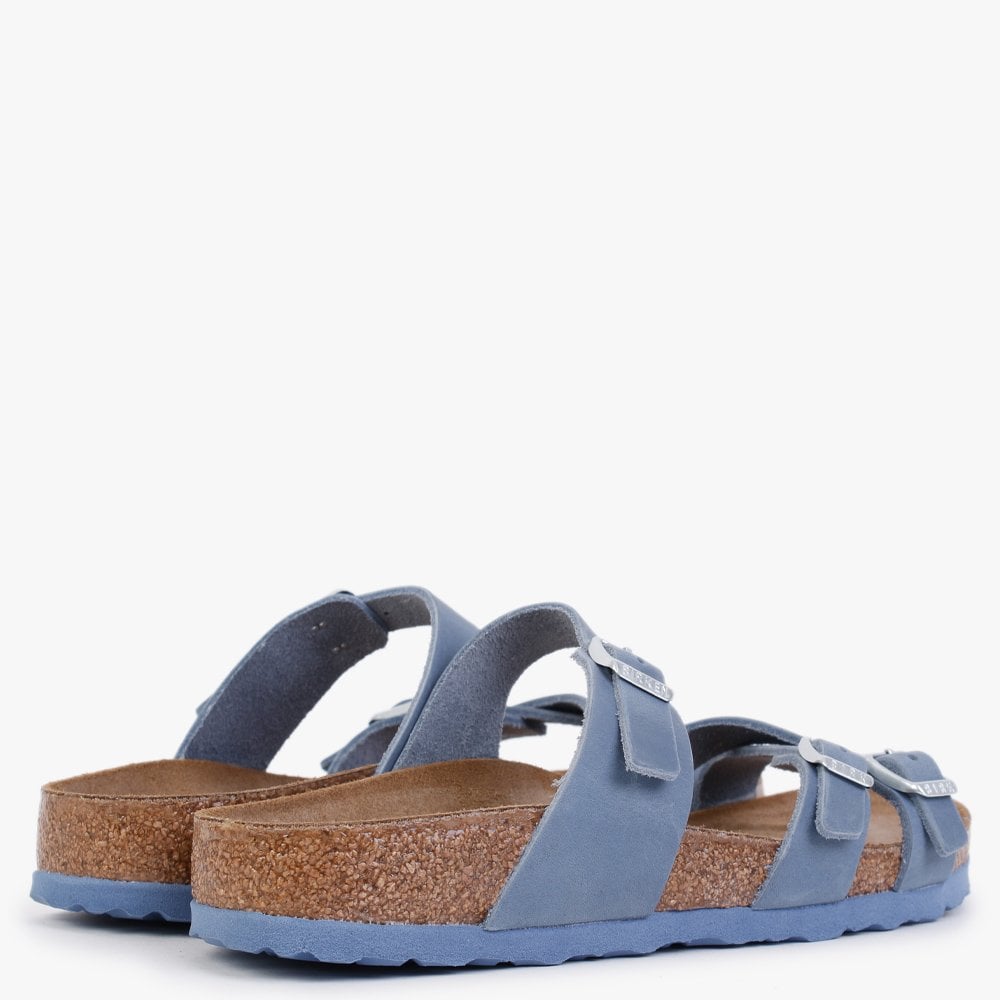 Franca Dusty Blue Waxy Leather Cross Strap Mules
