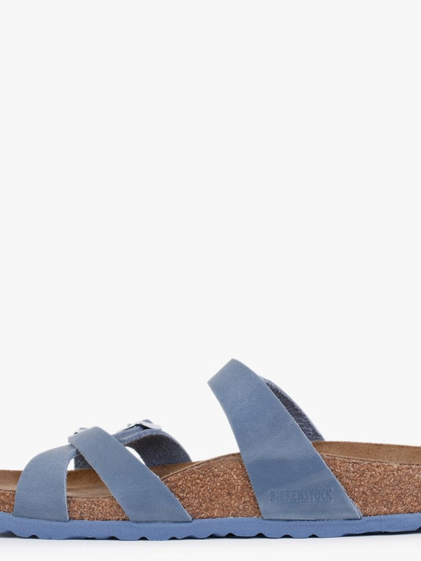 Franca Dusty Blue Waxy Leather Cross Strap Mules