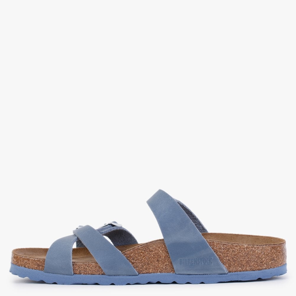 Franca Dusty Blue Waxy Leather Cross Strap Mules