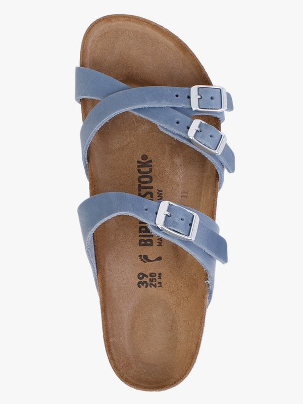 Franca Dusty Blue Waxy Leather Cross Strap Mules