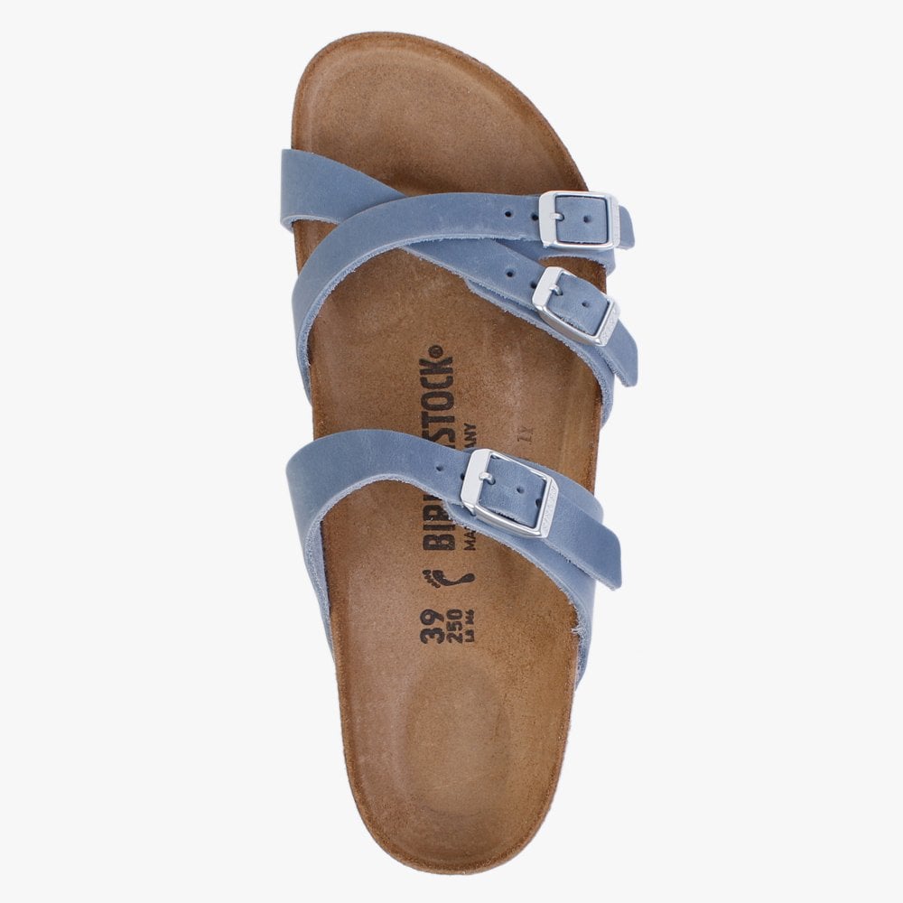 Franca Dusty Blue Waxy Leather Cross Strap Mules