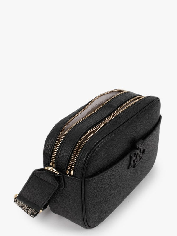 Carrie 24 Black Leather Logo Strap Cross-Body Bag