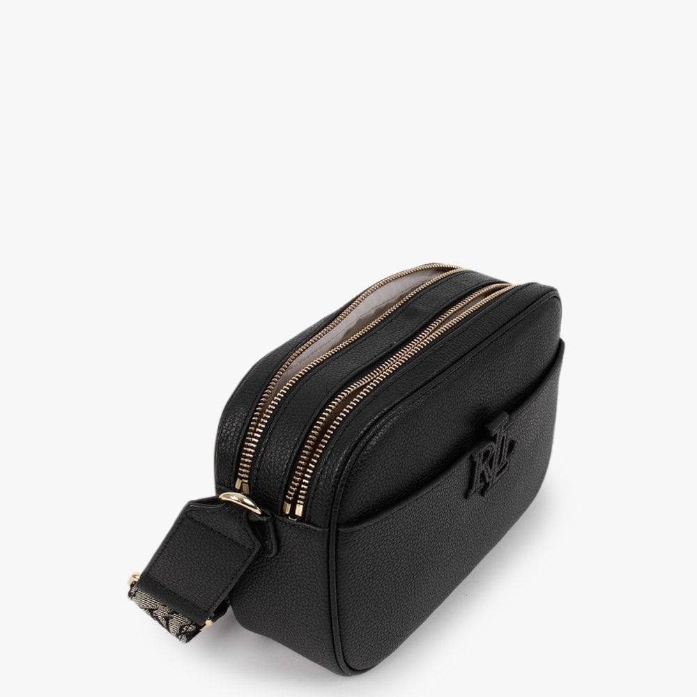 Carrie 24 Black Leather Logo Strap Cross-Body Bag