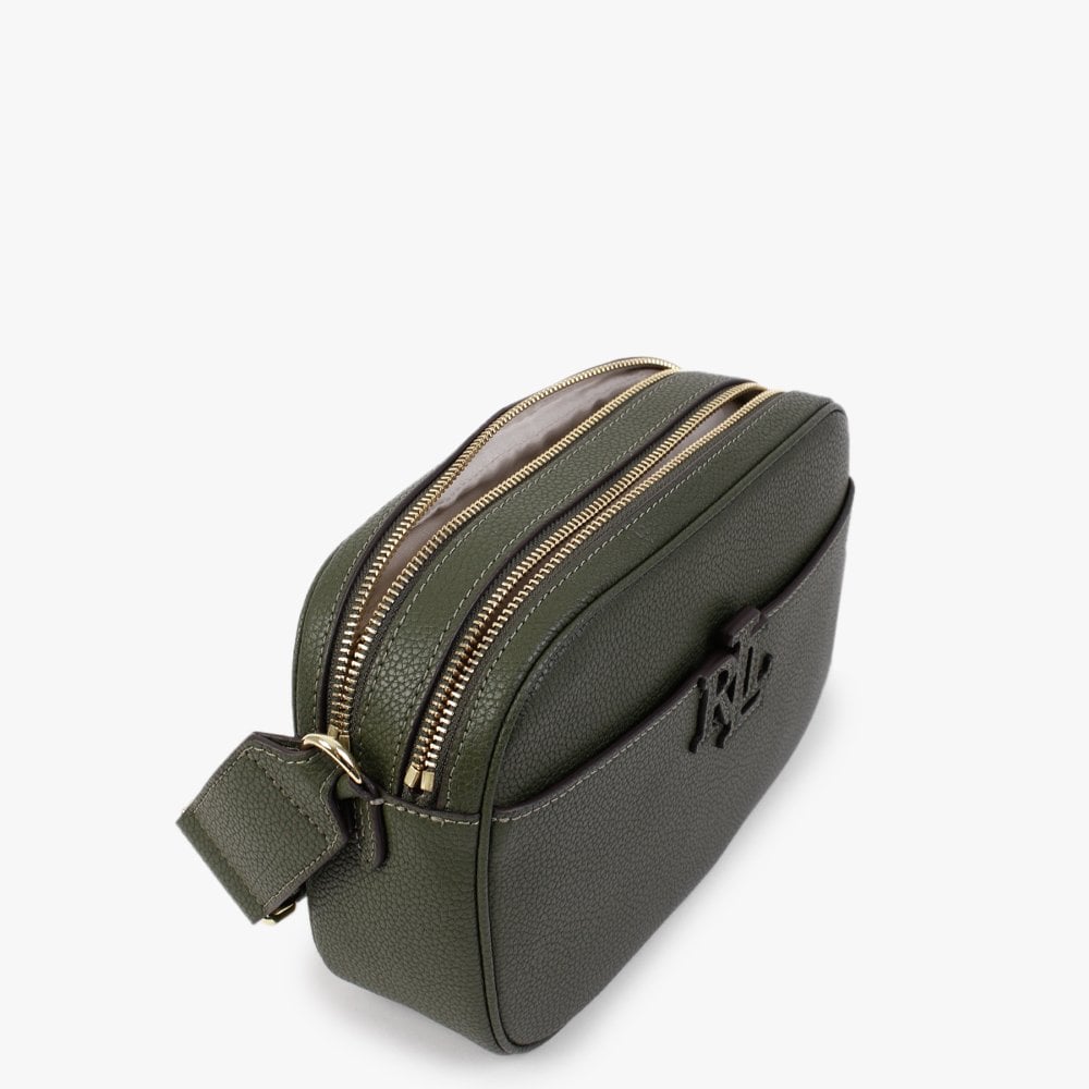 Carrie 24 Olive Leather Logo Strap Cross-Body Bag