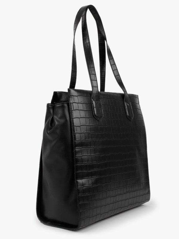 Satai Black Moc Croc Shopper Bag