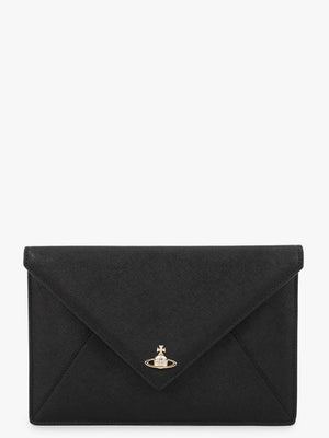 Saffiano Black Leather Envelope Clutch Bag