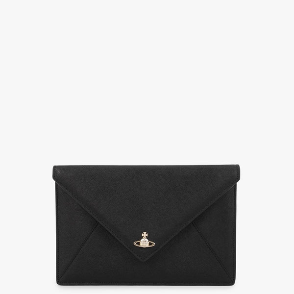 Saffiano Black Leather Envelope Clutch Bag