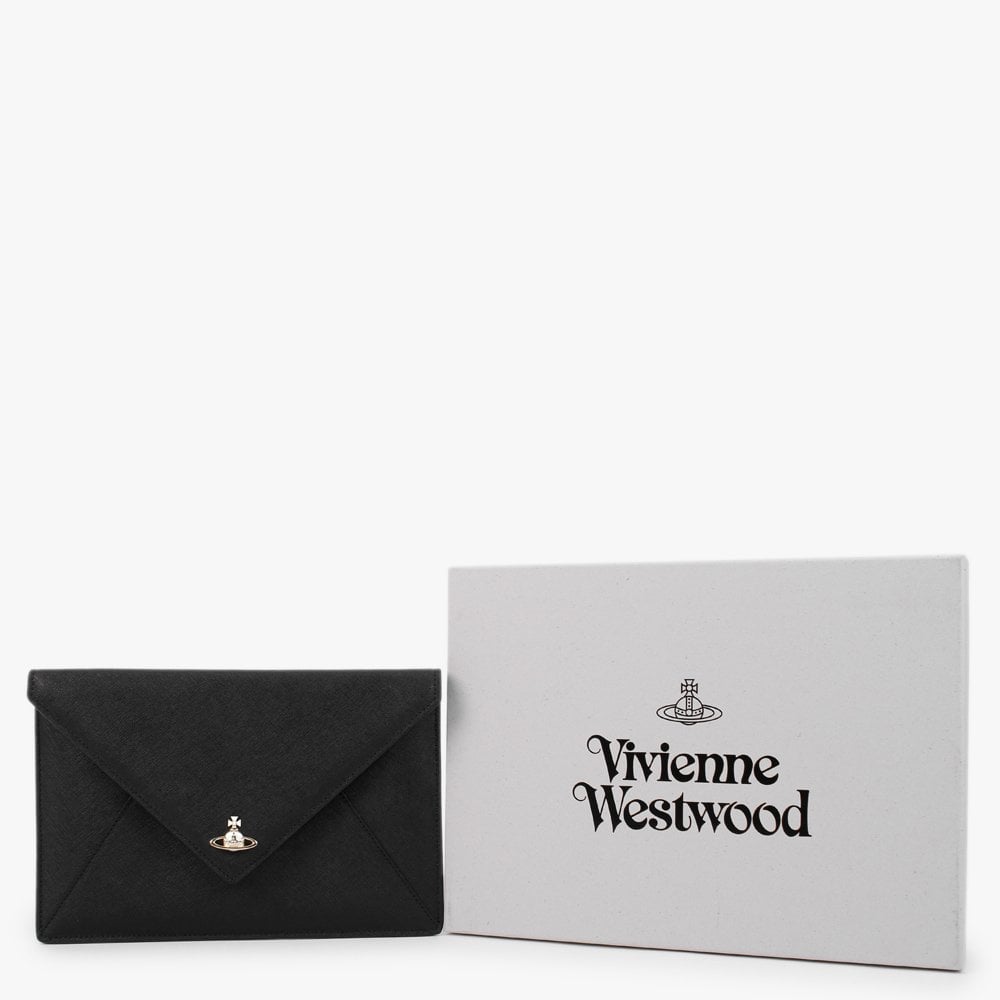 Saffiano Black Leather Envelope Clutch Bag