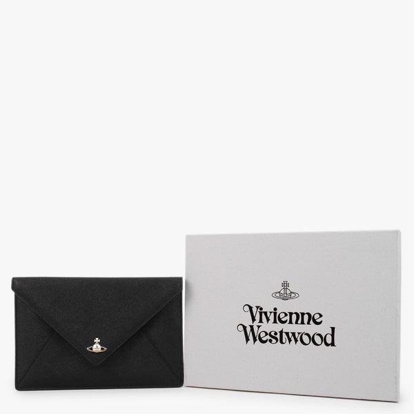 Saffiano Black Leather Envelope Clutch Bag