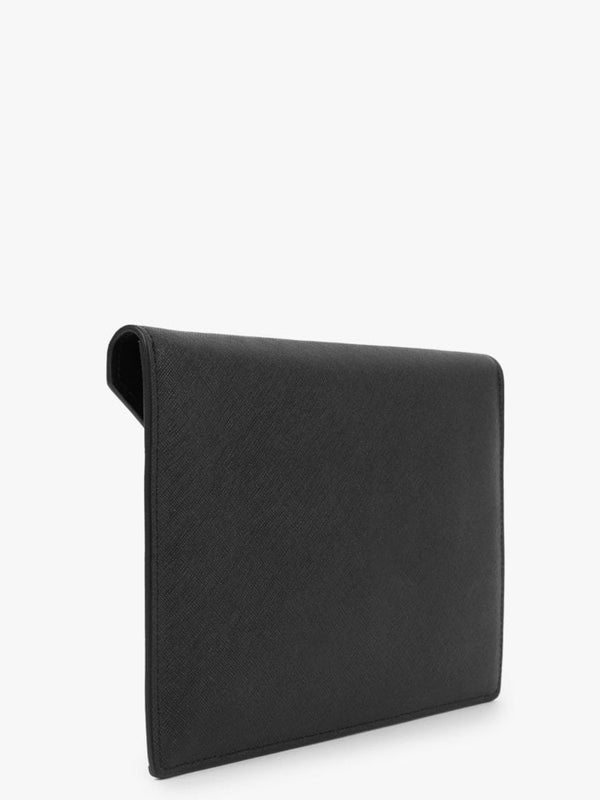 Saffiano Black Leather Envelope Clutch Bag