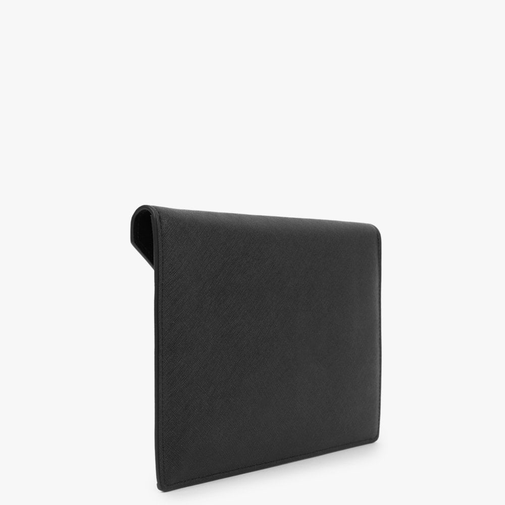 Saffiano Black Leather Envelope Clutch Bag