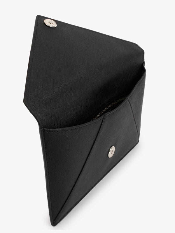 Saffiano Black Leather Envelope Clutch Bag