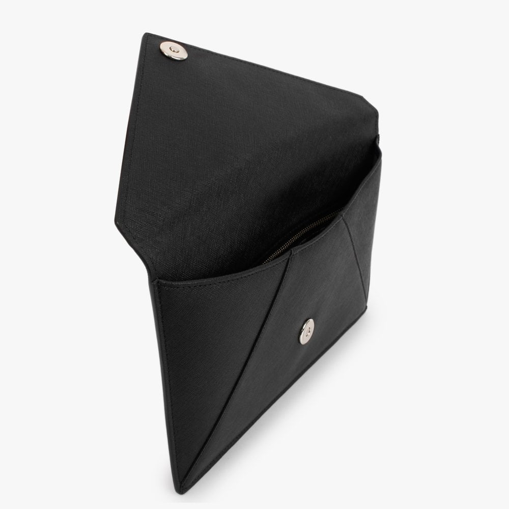Saffiano Black Leather Envelope Clutch Bag