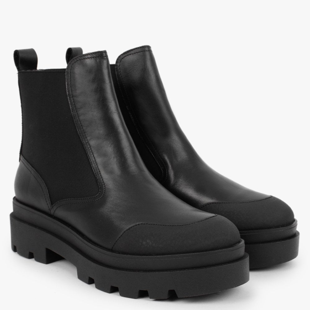 Jeba Black Leather Chunky Chelsea Boots