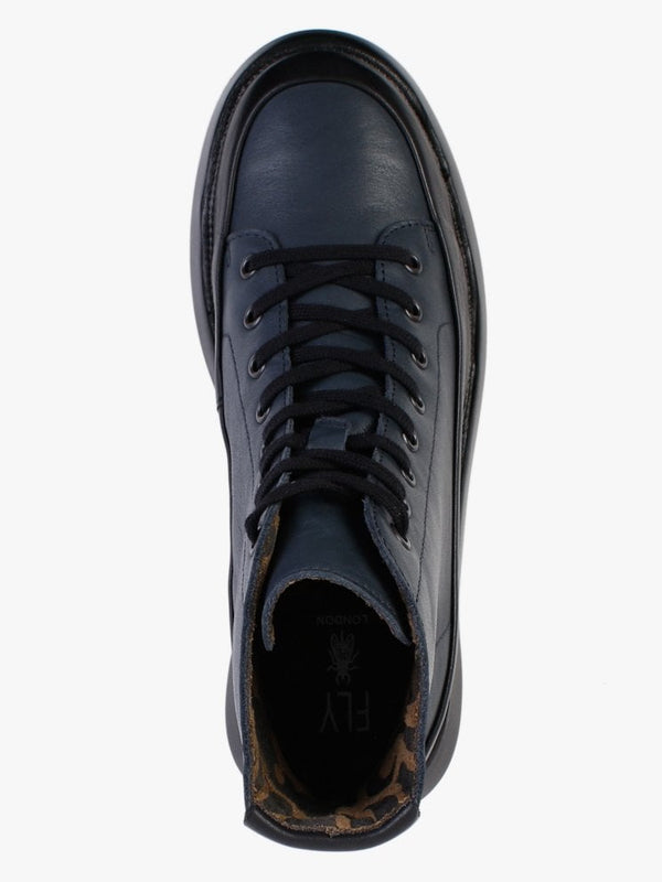 Boze Dark Black & Navy Leather Wedge Ankle Boots