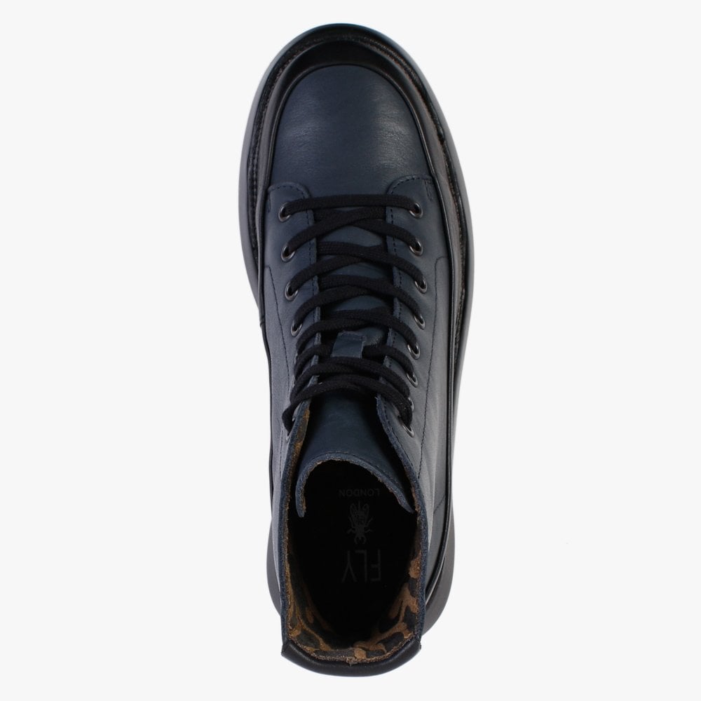 Boze Dark Black & Navy Leather Wedge Ankle Boots