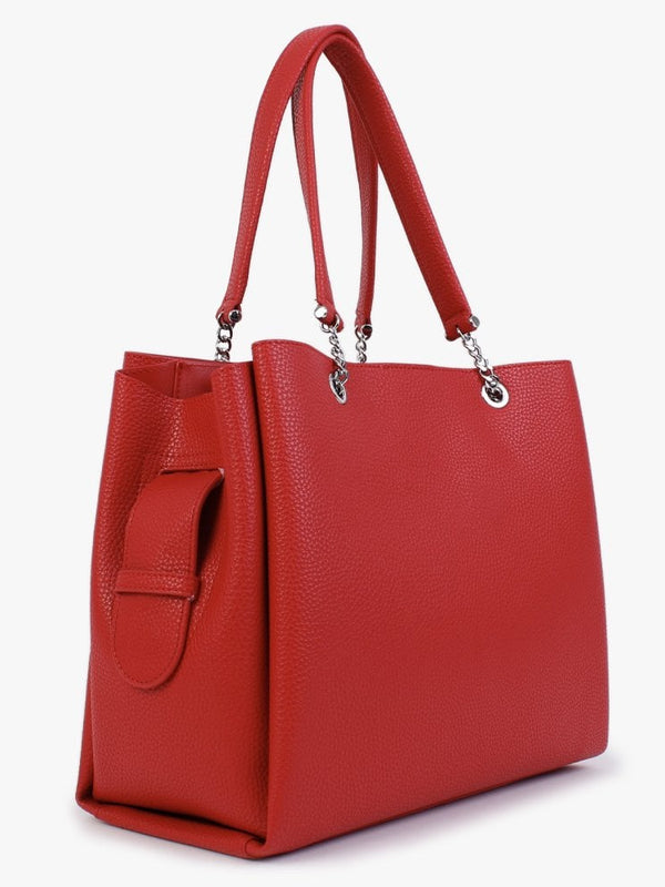 Tri Red Pebbled Tote Bag
