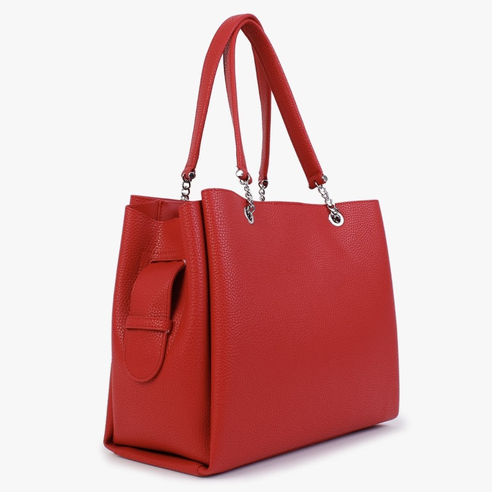 Tri Red Pebbled Tote Bag